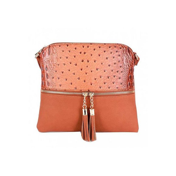 Gorgeous Brown Ostrich Textured Crossbody Bag