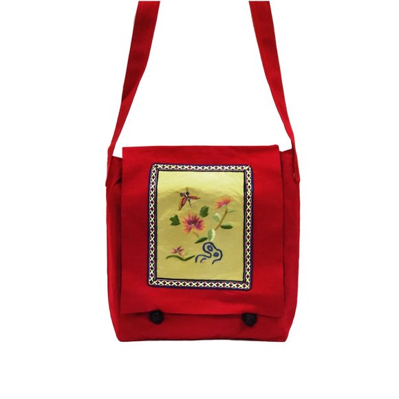 Gorgeous Red Chinese Floral Silk Brocade Messenger Bag
