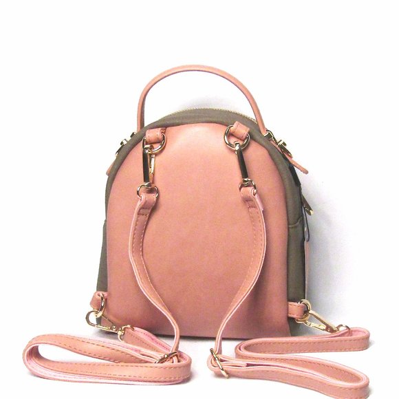 Tri-Color Pink Beige Strap Leather Backpack Bag