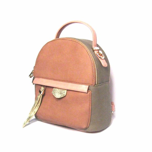 Tri-Color Pink Beige Strap Leather Backpack Bag