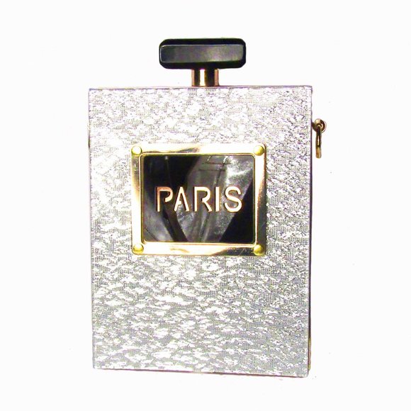 Silver Paris Perfume Bottle Clutch Case Bag