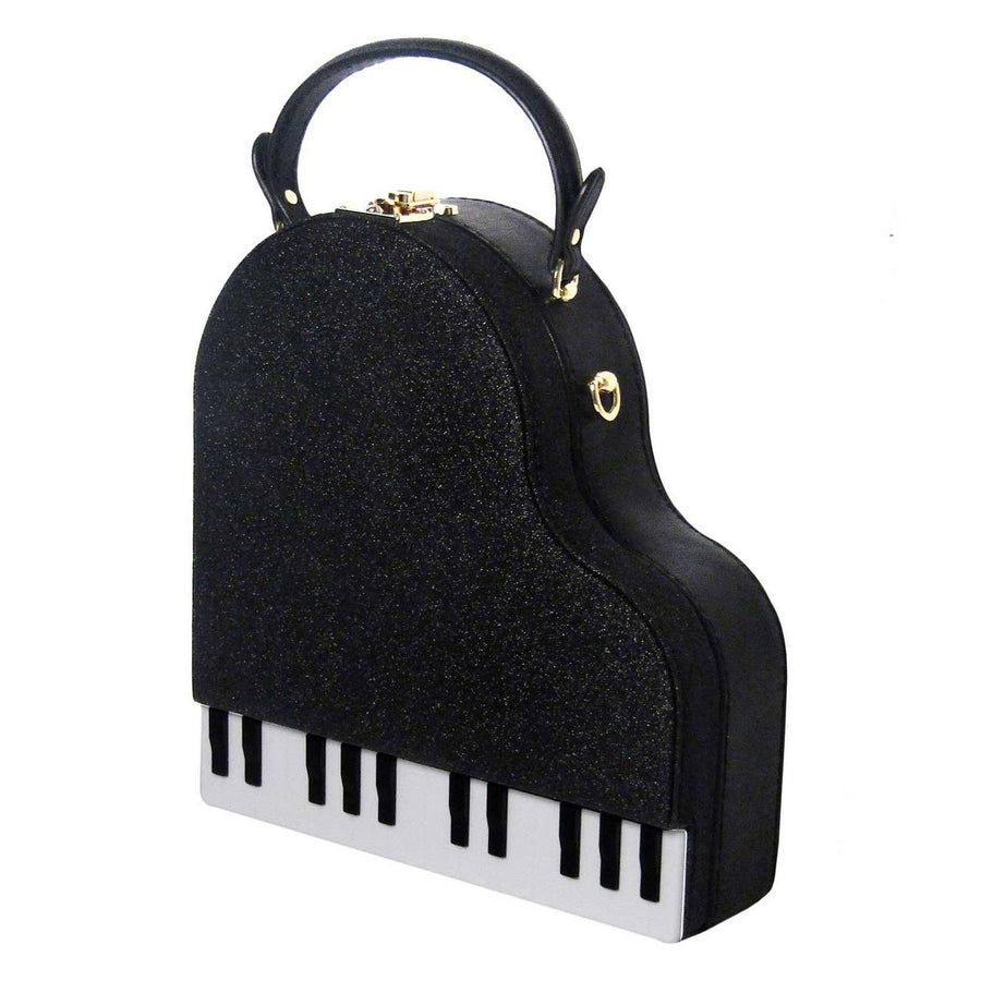 Whimsical Black Glitter Piano Novelty Crossbody Case Bag