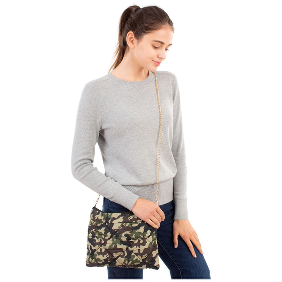 Versatile Camouflage Print Quilted Puffer Crossbody Bag