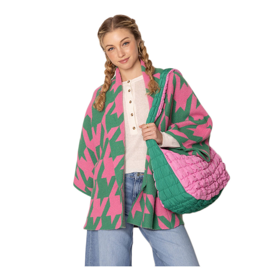 Pink Green Quilted Puffer Shoulder Bag