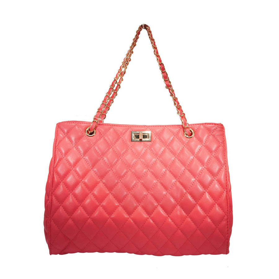 Iconic Coral Pink Quilted Chain Tote Bag