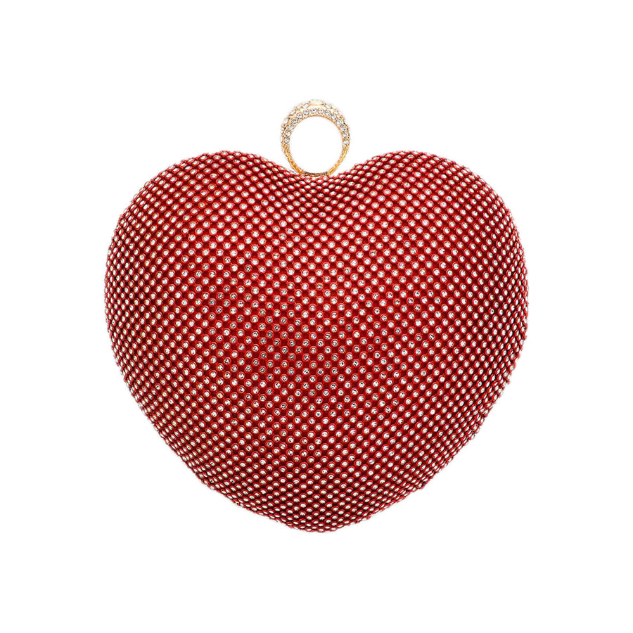 Red Heart Shaped Rhinestone Minaudiere Clutch Bag