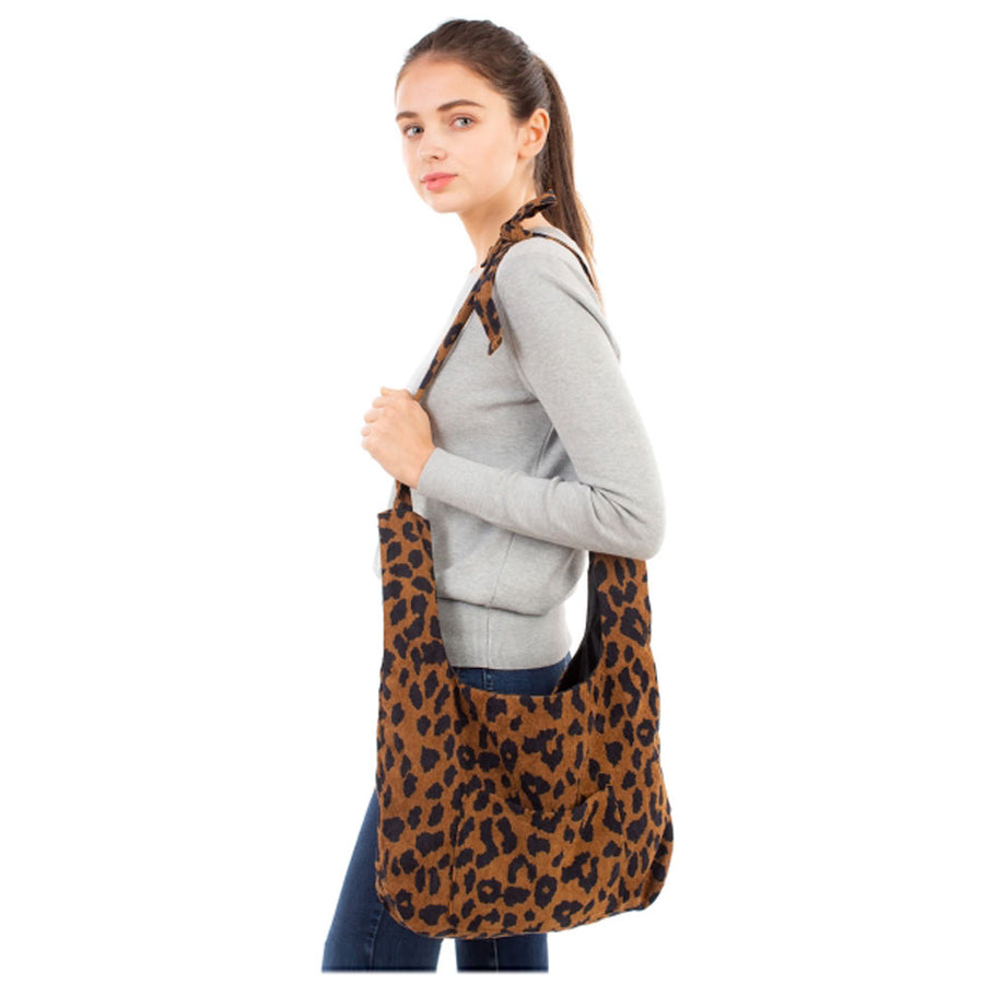 Stylish Leopard Print Corduroy Shoulder Bag