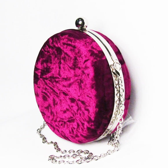 Round Burgundy Plush Velvet Clutch Bag