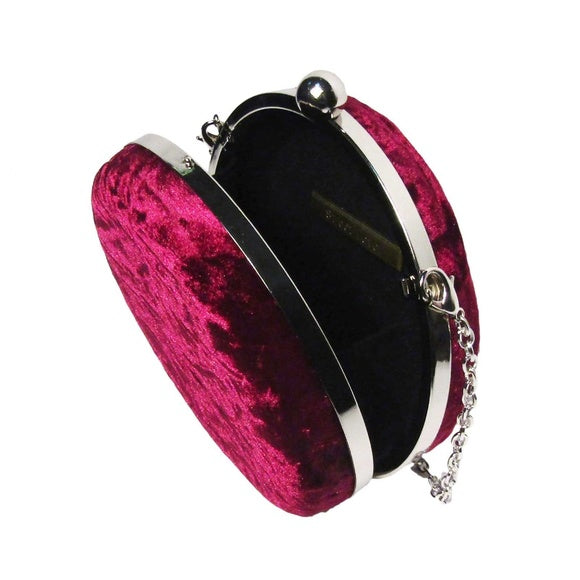 Round Burgundy Plush Velvet Clutch Bag