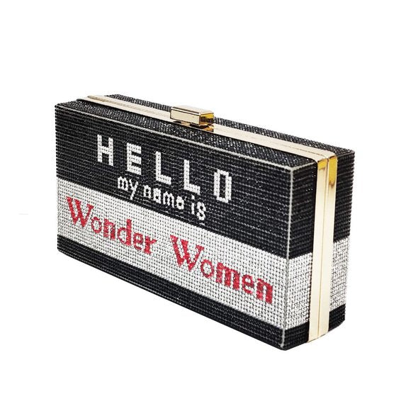 Hello My Name is Wonder Women Rhinestone Evening Clutch Case