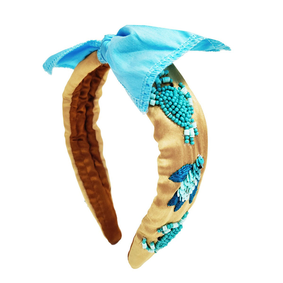 Romantic Turquoise Beaded Knotted Sea Life Bow Headband