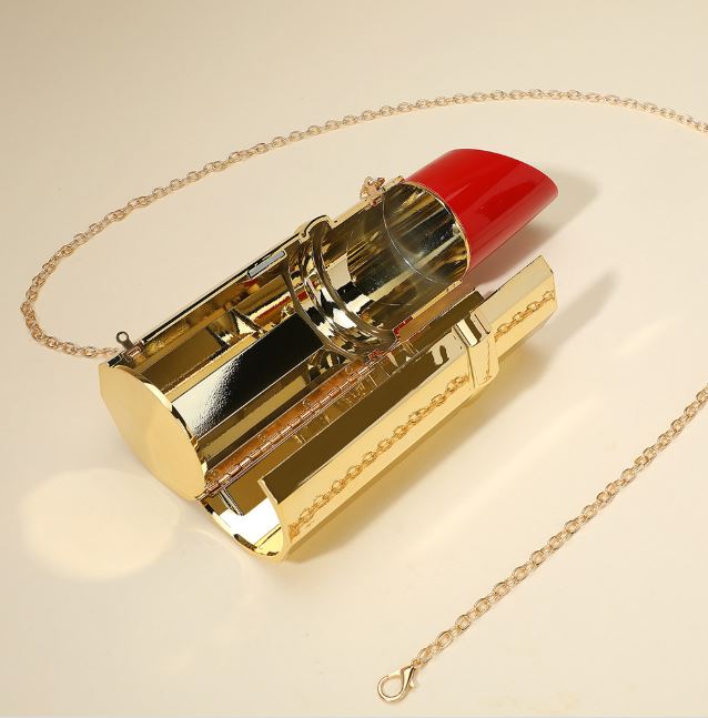 Playful Gold Hardcase Lipstick Clutch Crossbody Bag