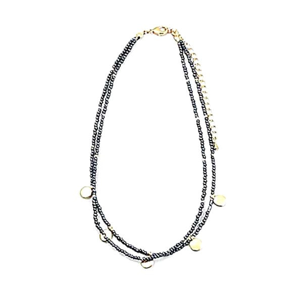 Delicate Pewter Beads Double Strand Choker Necklace