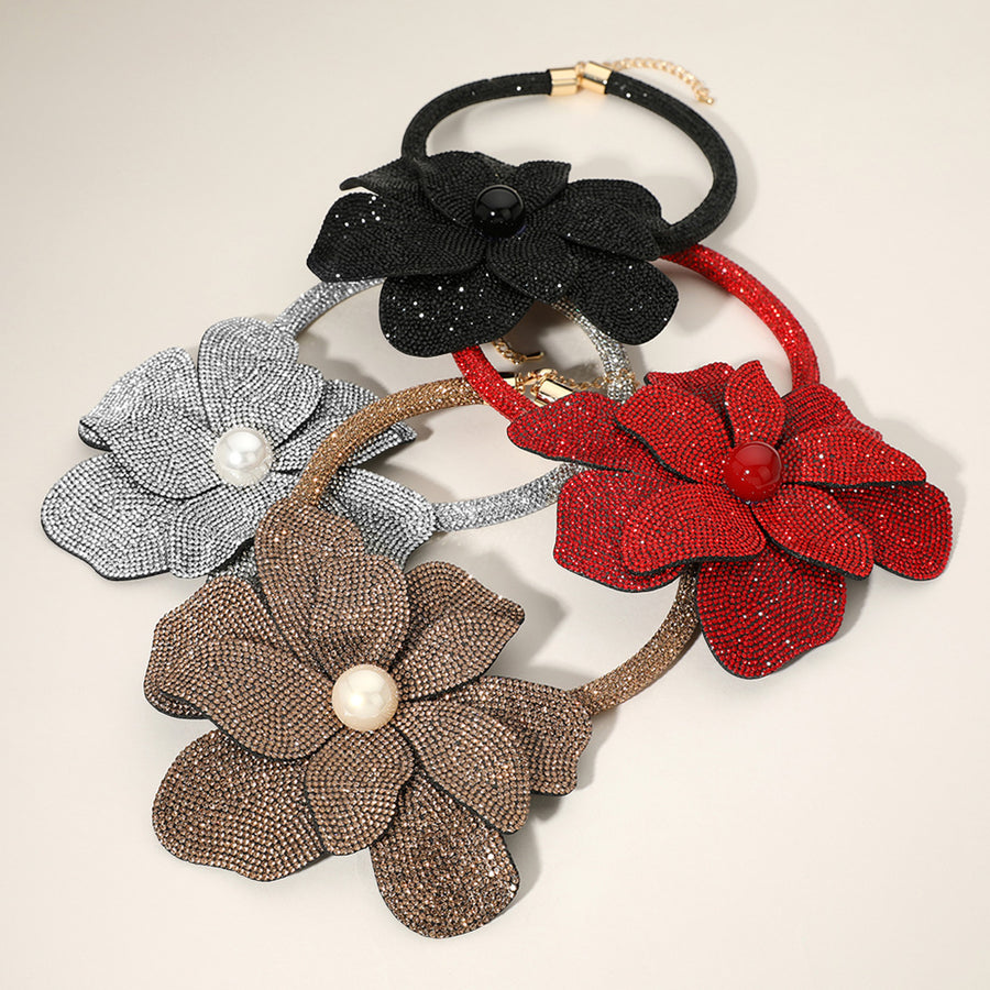 Topaz Bling Oversize Flower Stud Choker Necklace