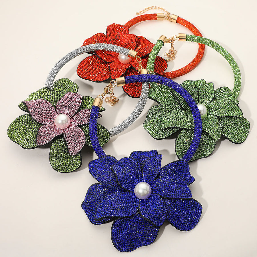 Topaz Bling Oversize Flower Stud Choker Necklace