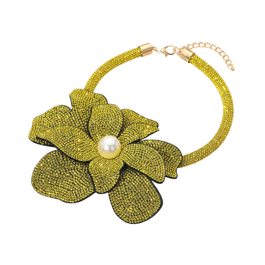 Topaz Bling Oversize Flower Stud Choker Necklace