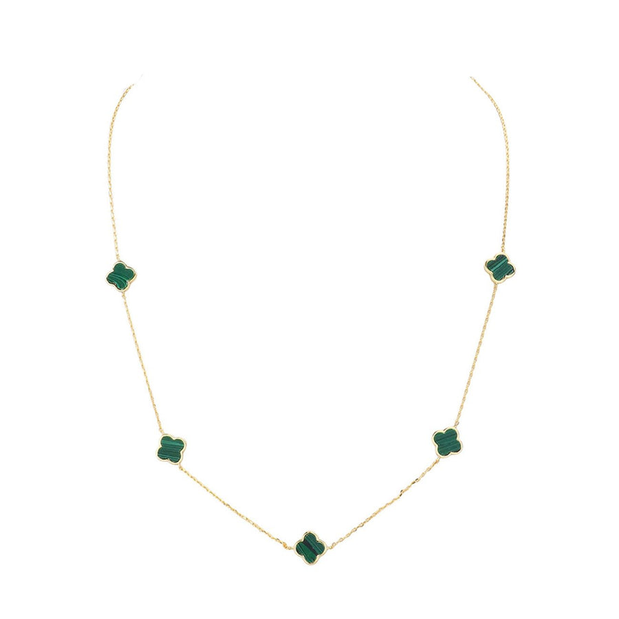 Dazzling Green Quatrefoil Clover Long Chain Link Statement Necklace