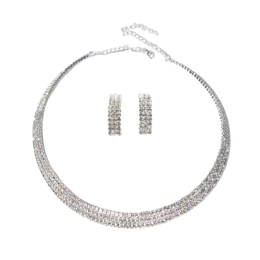 Chic Sparkling Clear Rhinestone Choker Necklace Set
