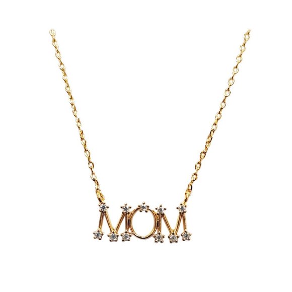 Gorgeous 14k Gold Dipped CZ Mom Pendant Necklace