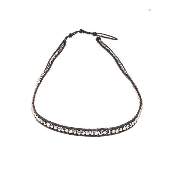 Regual Handmade Pewter Crystal Beads Leather Trim Bracelet Necklace