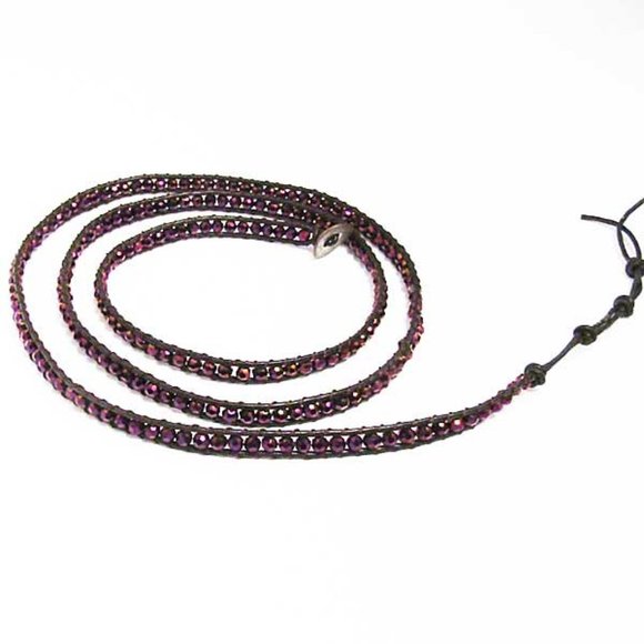 Brilliant Handmade Purple Colors Leather Trim Bracelet Necklace