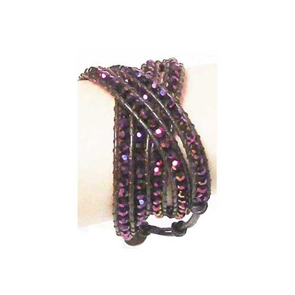 Brilliant Handmade Purple Colors Leather Trim Bracelet Necklace