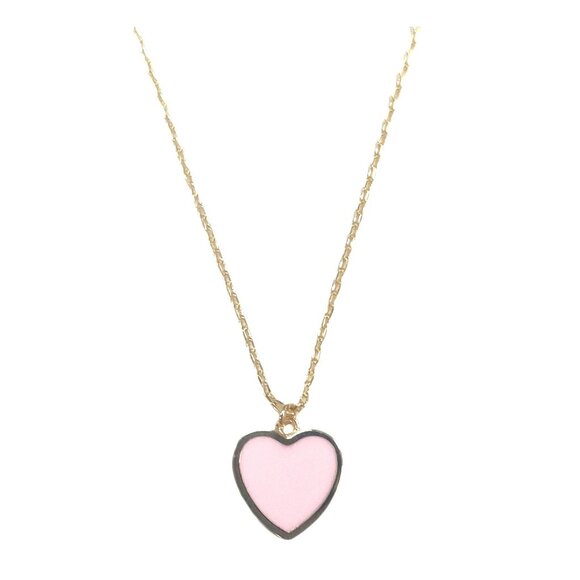 Lovely Handmade 14k Gold Dipped Enamel Pink Heart Pendant Necklace