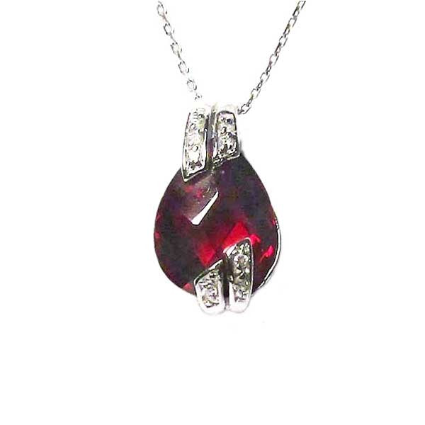 Regal Red Garnet Cubic Zirconia Drop Silver Pendant Necklace