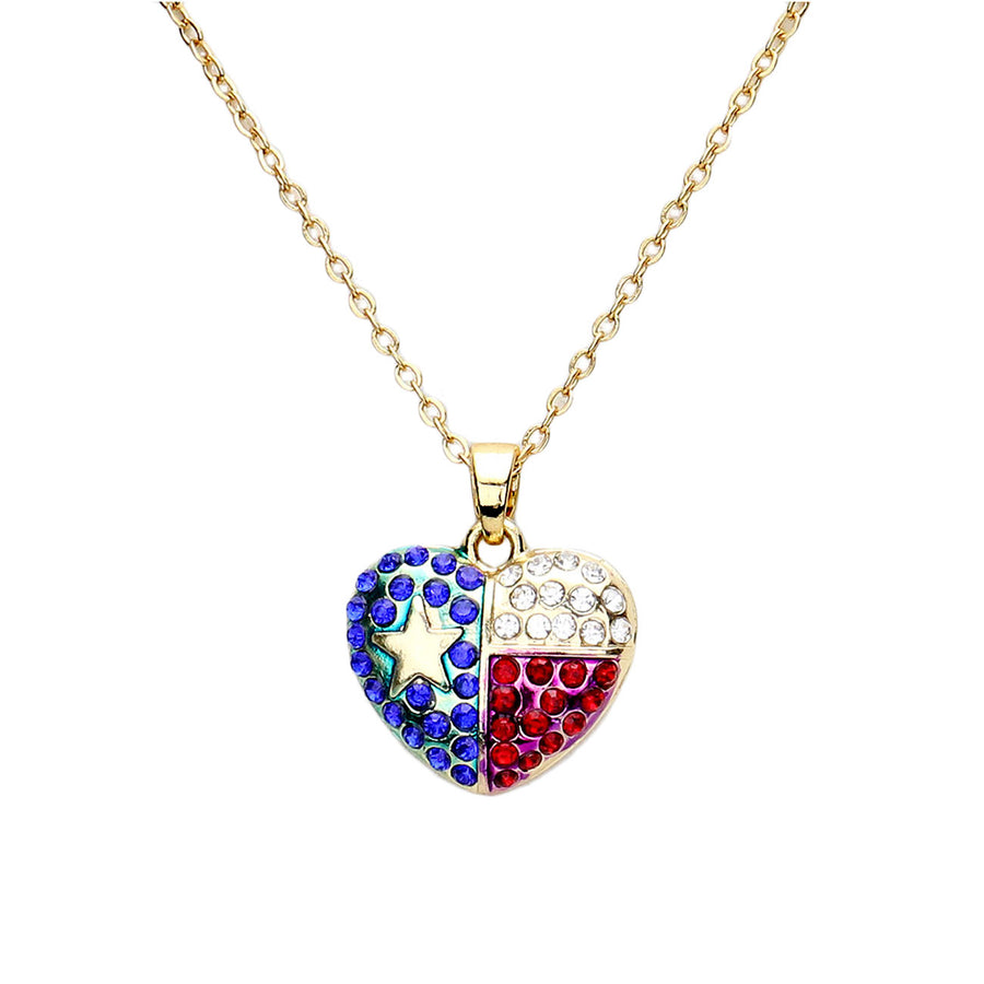 Lovely Patriotic American Flag Heart Pendant Necklace