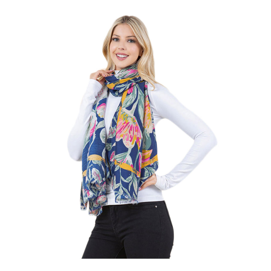 Blue Floral Pattern Scarf