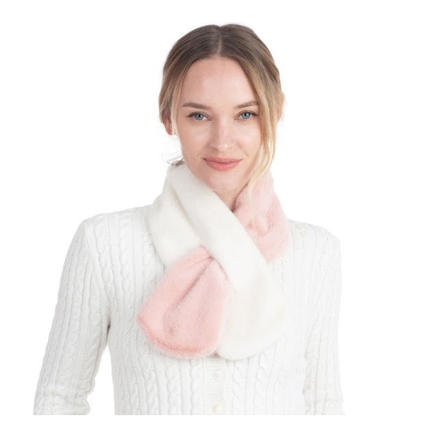 Gorgeous Luxe Pink White Faux Fur Scarf