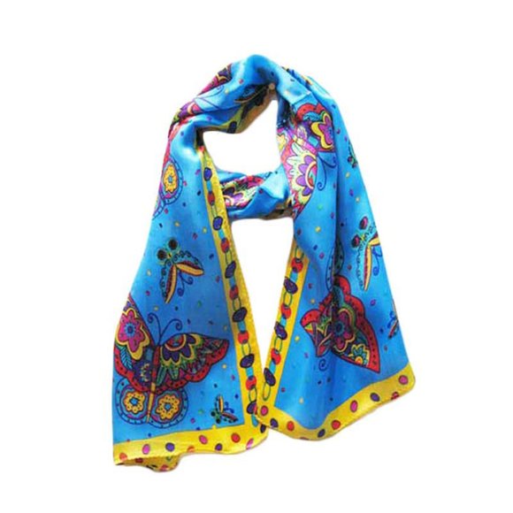 Whimsical Imagery Butterfly Print Blue Silk Scarf