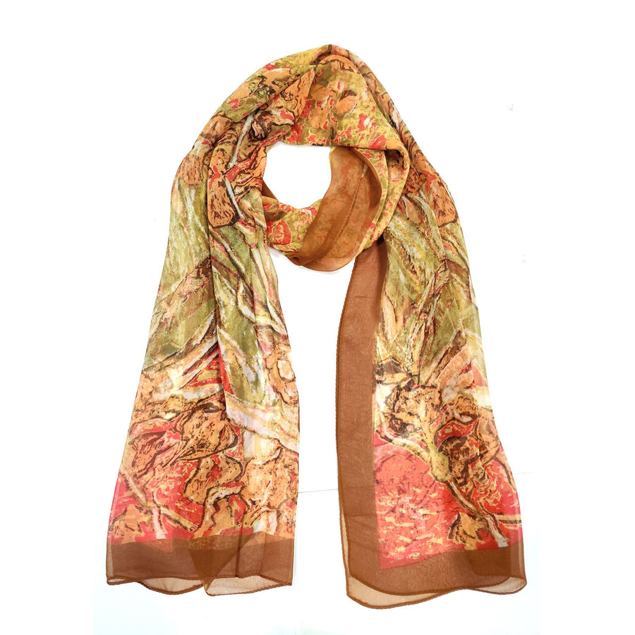 Versatile Brown Floral Print Silk Scarf