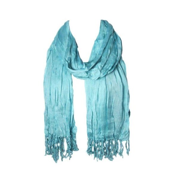 Blue Silk Cotton Tassel Scarf