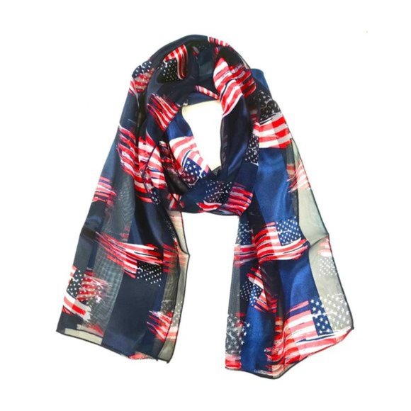 Patriotic American Flag Navy Satin Scarf