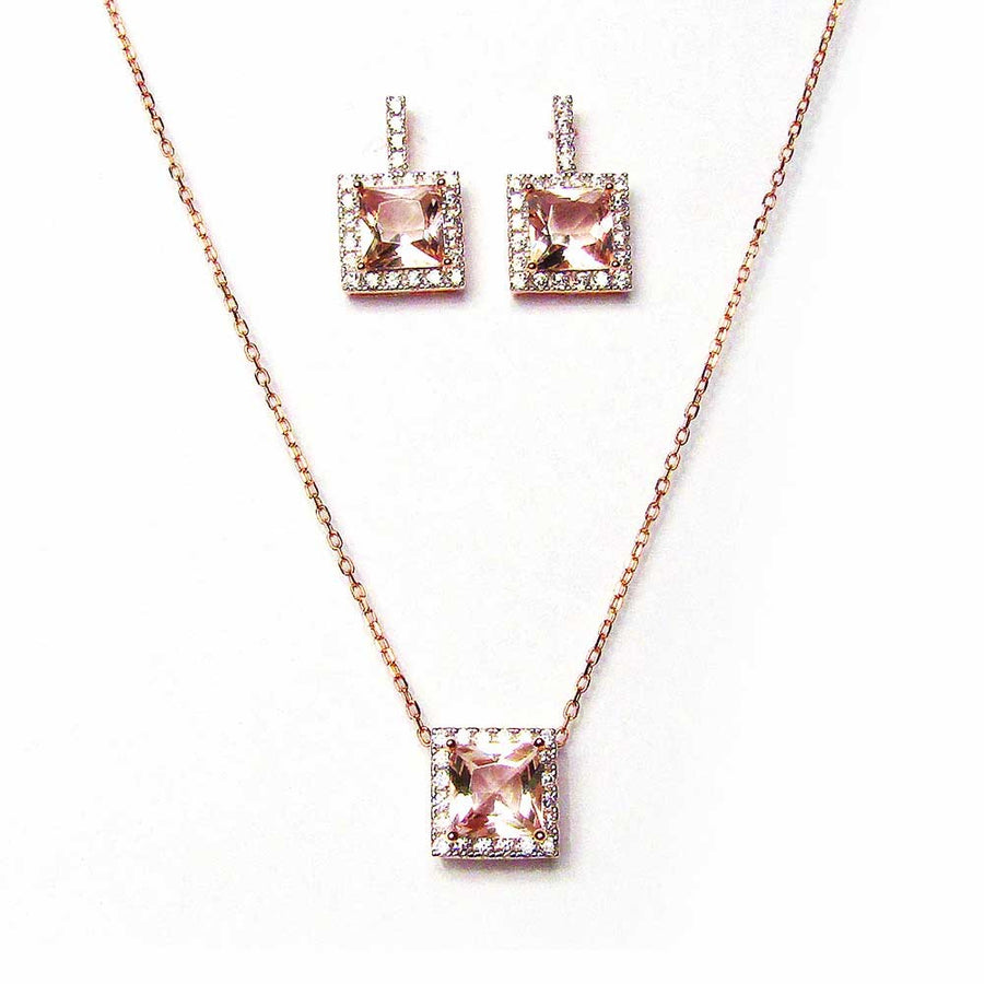 Romantic Rose Cubic Zirconia Silver Pendant Necklace Earring Set