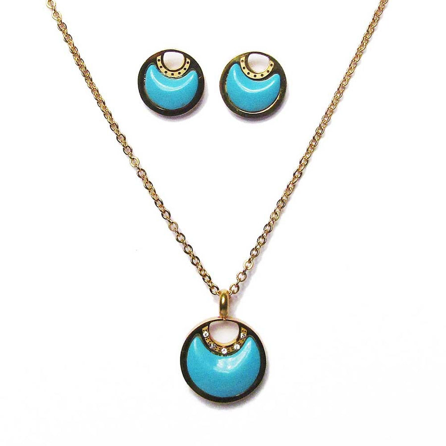 Gold Plated Silver Turquoise Pendant Earrings Set