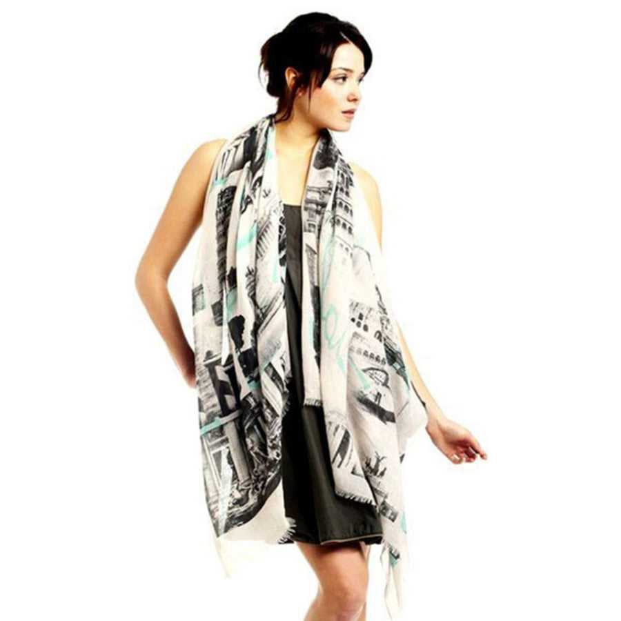 Traveling Italy City Print Cotton Scarf