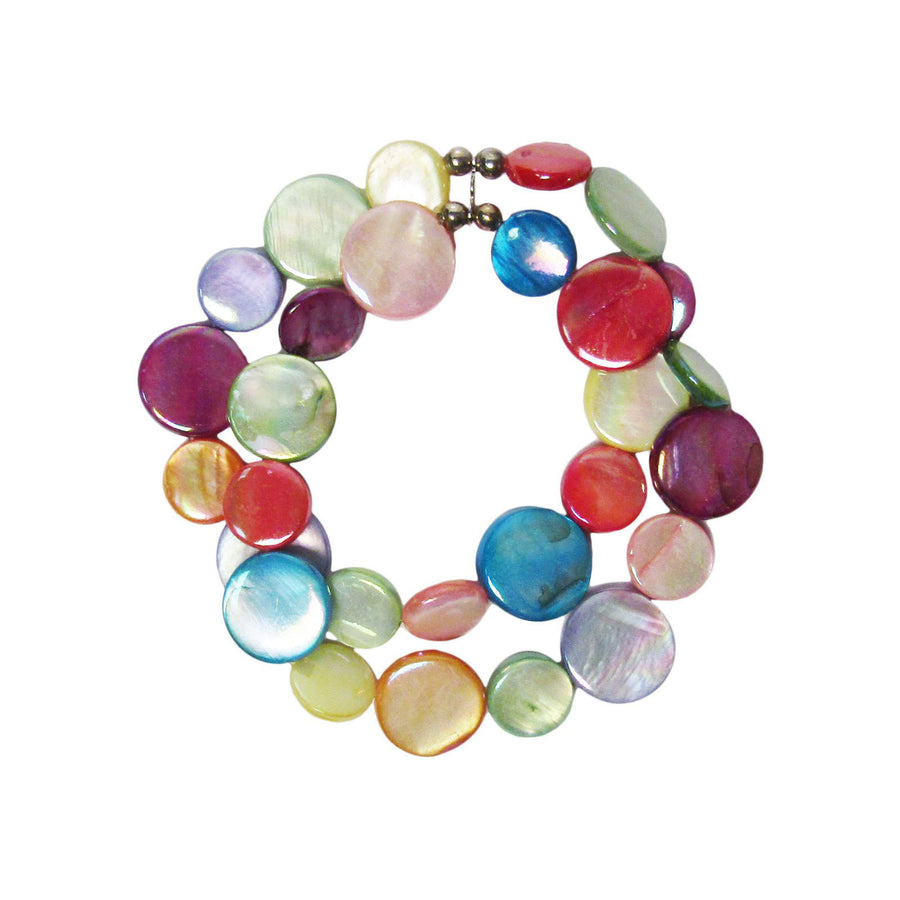 Multi Color Double Strands Of Mother Of Pearl Coin Disc Bracelet
