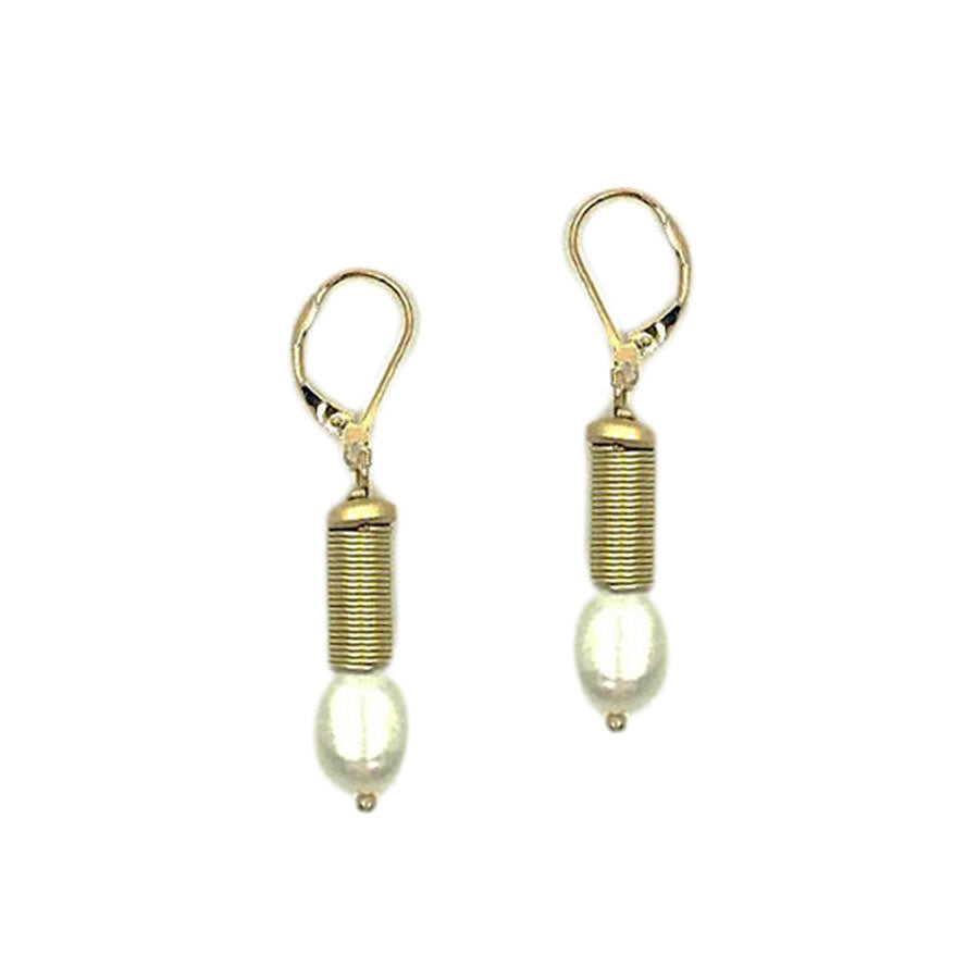 Handcrafted Gold Wire Fresh Water Pearl Dangle Earrings