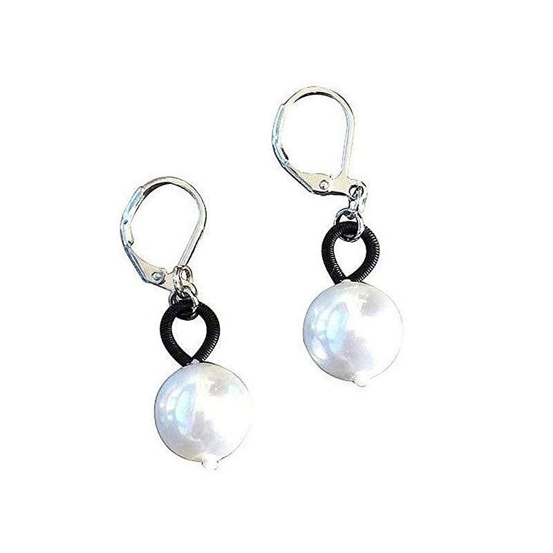 Lustrous Pearly White Mother Of Pearl Black Piano Wire Earring