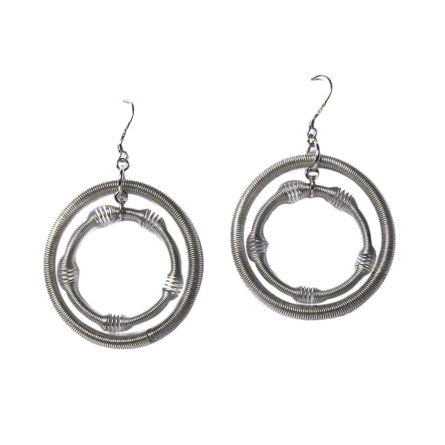 Handcrafted Jumbo Silver Double Hoop Piano Wire Dangle Drop Earrings