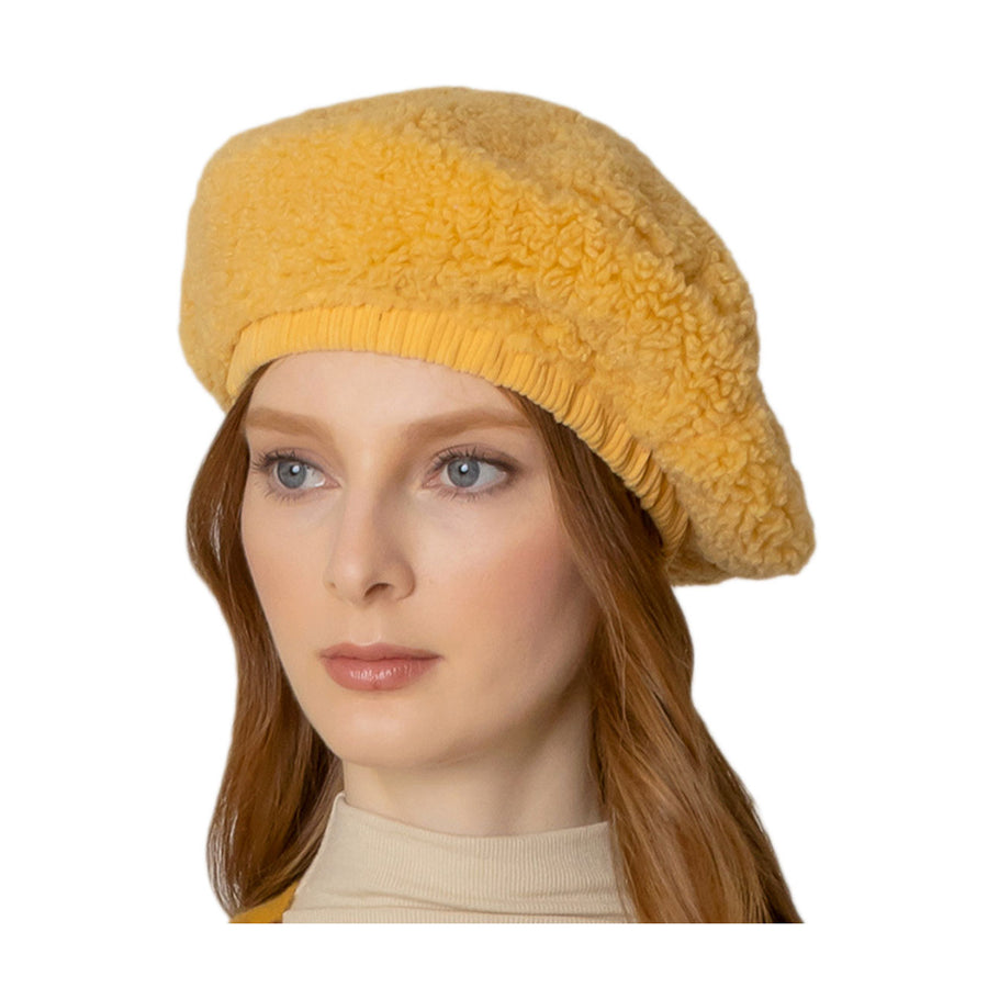 Yellow Stretchy Teddy Beret Hat