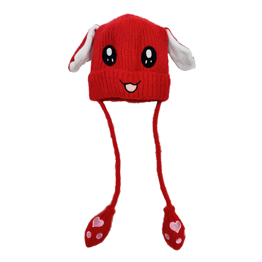 Red Kid Pop Up Dog Ears Animal Beanie Hat