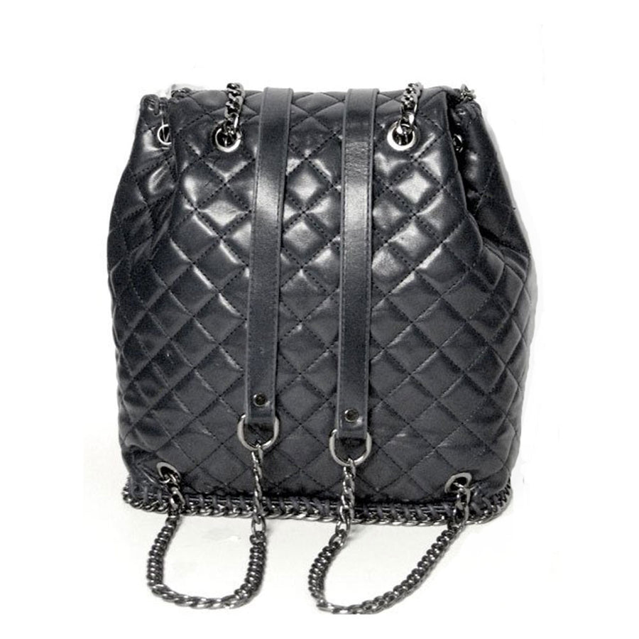 Navy Quilted Chain Trim Backpack