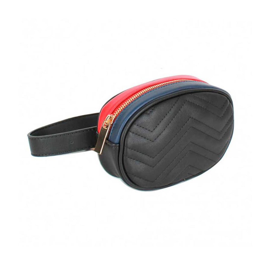 Modernistic Black Quilted Multi Oval Belt Bag