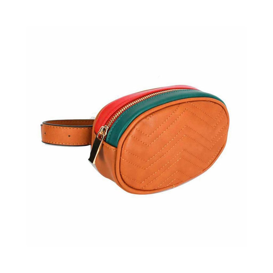 Modernistic Brown Quilted Multi Oval Belt Bag
