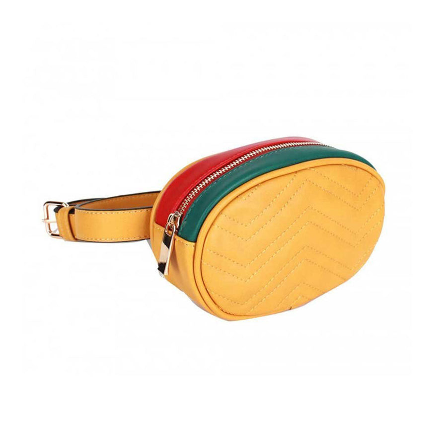 Modernistic Yellow Quilted Multi Oval Belt Bag