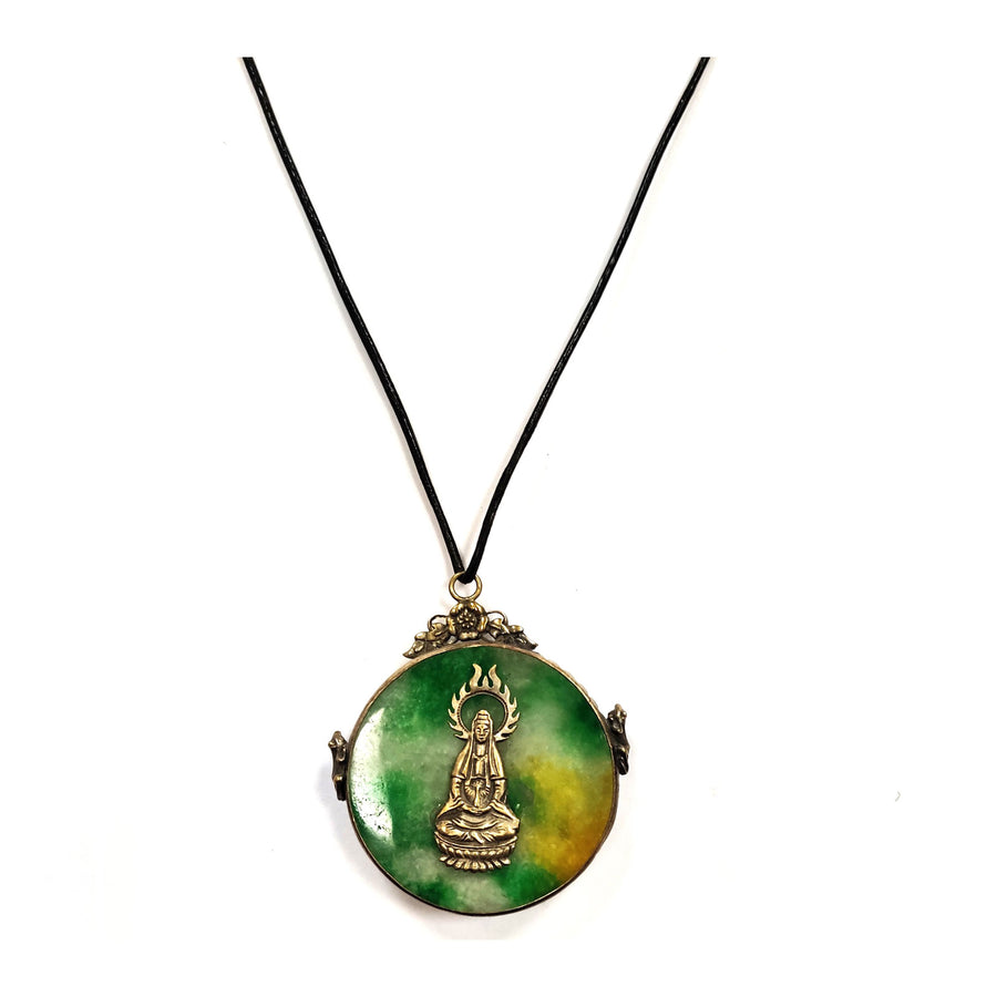 Vintage Round Longevity Jade Pendant Necklace