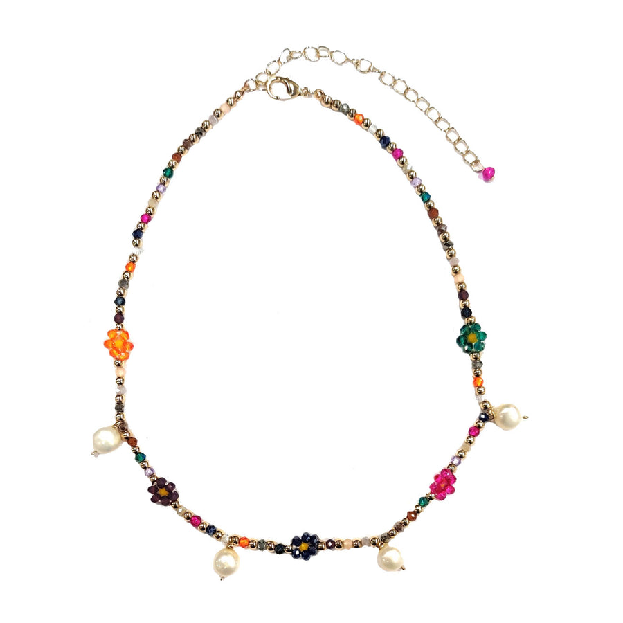 Vibrant Multi Color Rainbow Floral Fresh Water Pearl Beads Necklace